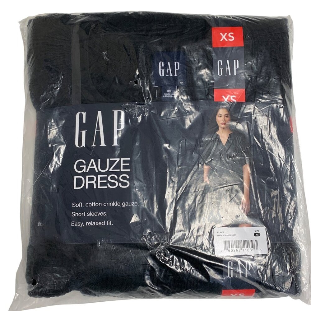 Gap Black Gauze Dress Womens XS Soft Cotton A-Line Short Sleeve Mini Lightweight